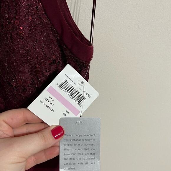 Morgan & Co Merlot Illusion Floor Length Gown size 5/6 - Picture 8 of 8